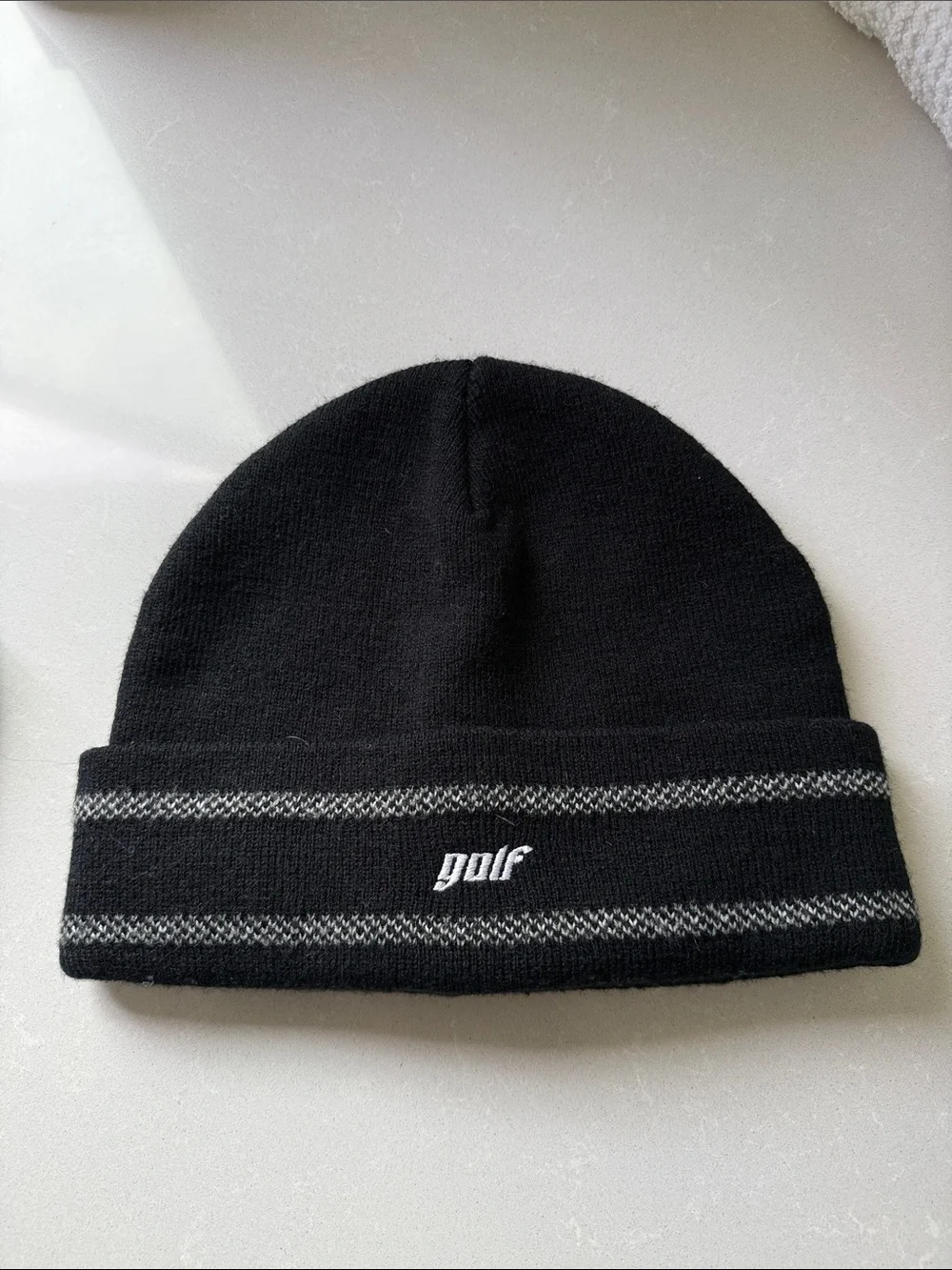 Golf Wang Black Beanie with Grey Stripe